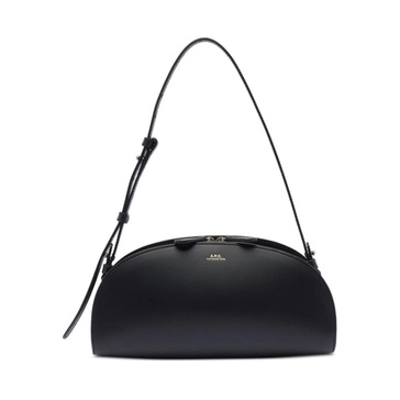 Black Leather Shoulder Bag with Zipper