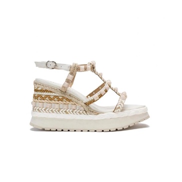 White Leather Wedge Sandals
