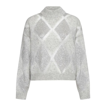 Grey Argyle Sequin Sweater