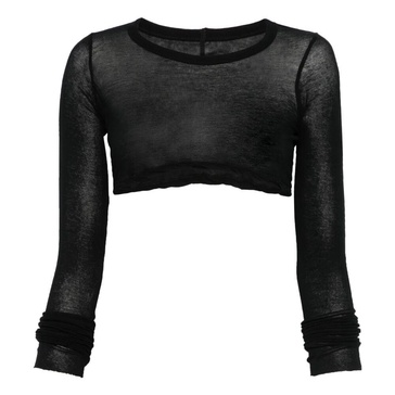 Black Semi-Sheer Crop Top Long Sleeve