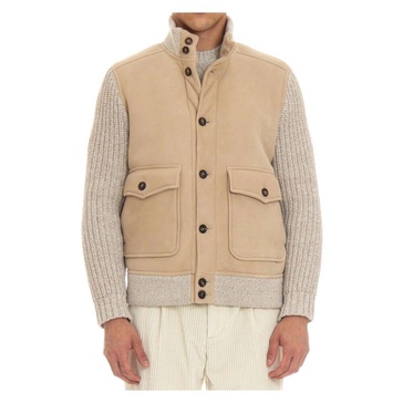 Beige Knit Collar Jacket with Buttons