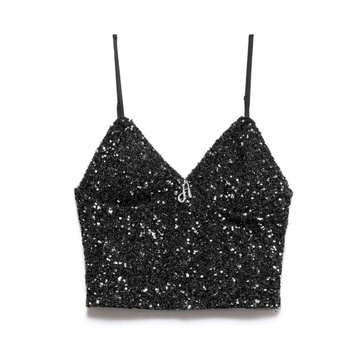 Sequin V-Neck Top with Charm