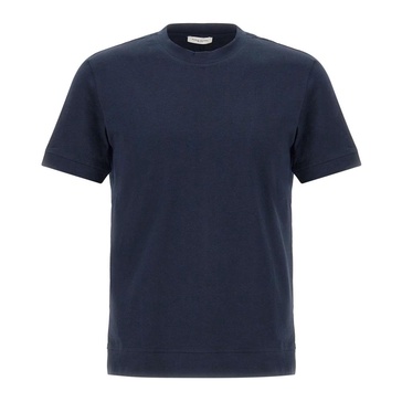 Men's Blue Cotton T-shirt with Logo Label