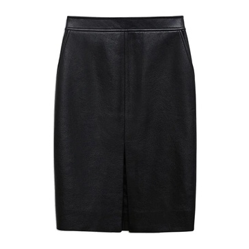 Black Leather Skirt with Front Slit