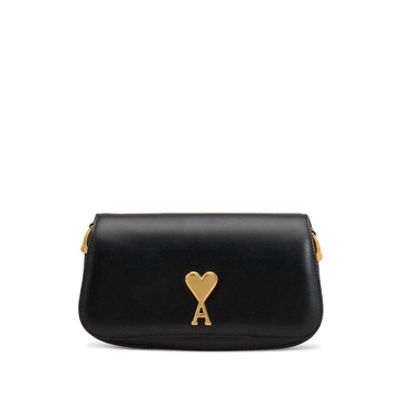 Black Leather Shoulder Bag with Gold Hardware