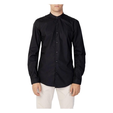 Black Mandarin Collar Long Sleeve Shirt