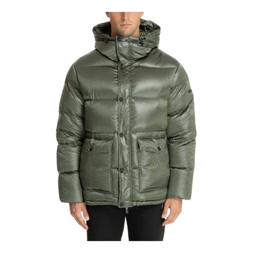 Snap-Zip Plain Logo Pockets Down Jacket