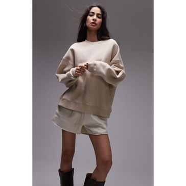 Topshop premium seam detail sweat in oat heather