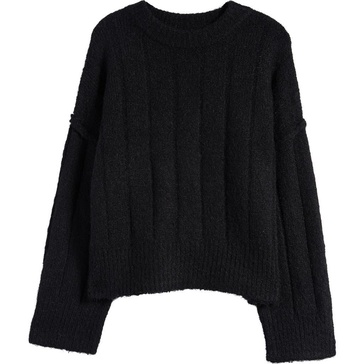 Topshop knitted fluffy rib oversized crew sweater in black
