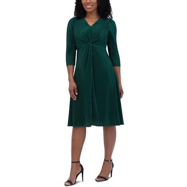 petites womens pleated polyester shift dress