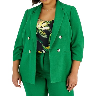 plus womens ruched polyester double-breasted blazer