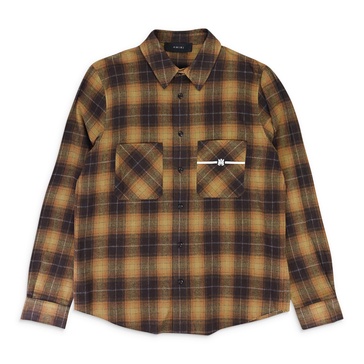 logo pocket dark brown button-down shirt