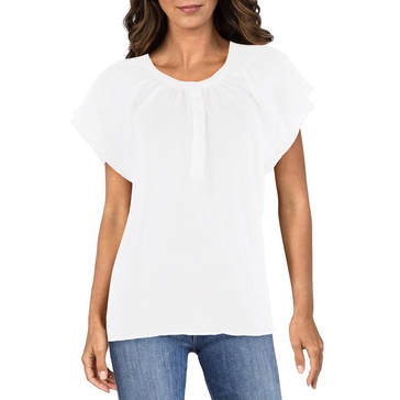 womens split neck flutter sleeve henley