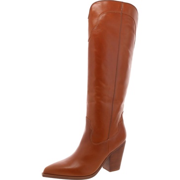 lenore  womens leather block heel knee-high boots
