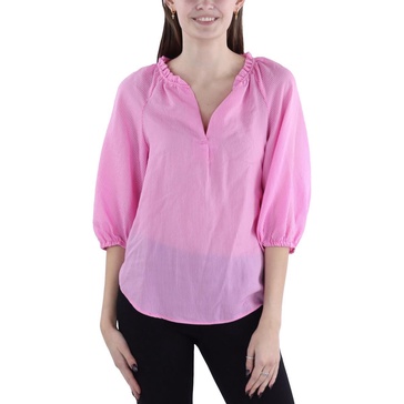 womens split neck pinstripe blouse