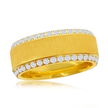 stainless steel double row cz eternity satin band ring - gold plated
