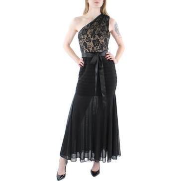 petites womens tie waist pintuck evening dress