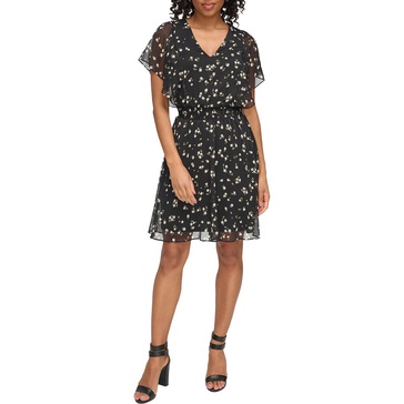 womens v-neck floral mini dress