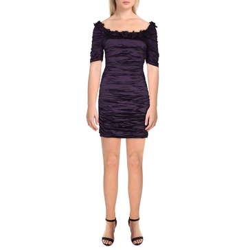 womens shimmer ruched cocktail, evening dress