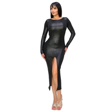 ribbed knit metallic backless midi dress