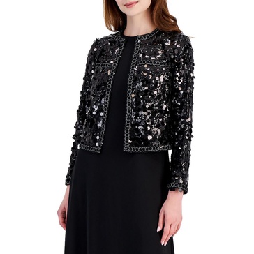 womens sequined polyester open-front blazer