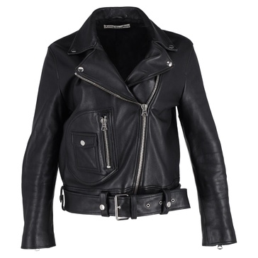 zip up biker jacket in black leather