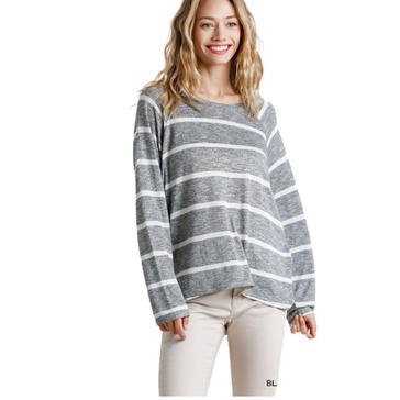 striped round neck long sleeve top