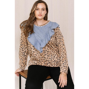 contrast washed denim top