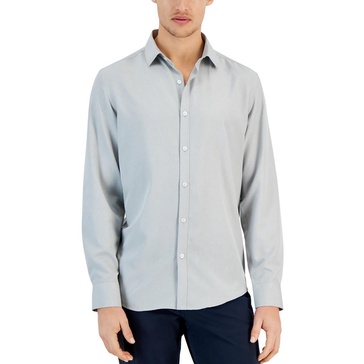 mens solid polyester button-down shirt