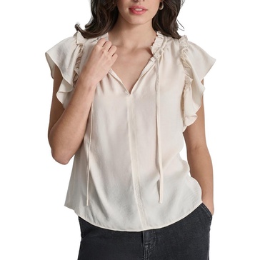 womens ruffled sheer pullover top