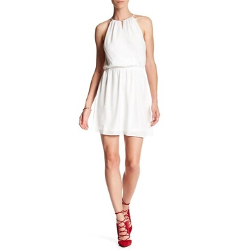 chiffon halter neck mini dress in white