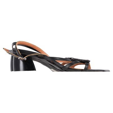 embellished sandals in black faux leather