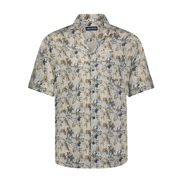 floral tropical print in camp collar model short sleeve shirt