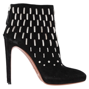 embellished heeled ankle boots in black suede