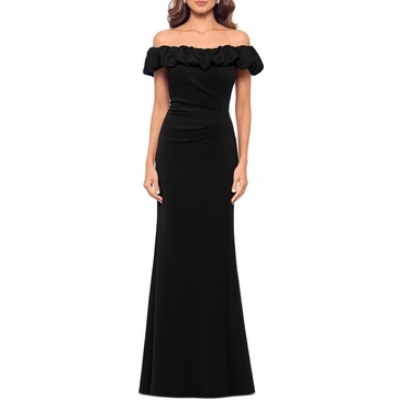 womens ruffled polyester evening dress