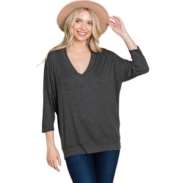 solid rib modal casual 3/4 sleeves dolman sleeves top