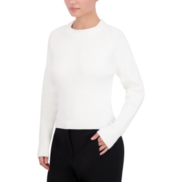 womens ribbed long sleeve crewneck sweater