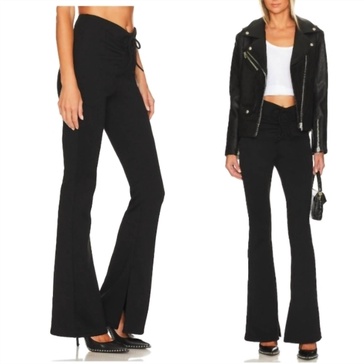 flare pants with drawstring front in black