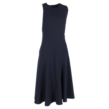 curved seam midi sleeveless dress in navy blue polyester