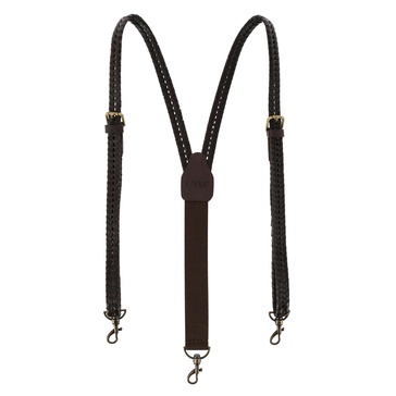men's coated leather flat braided suspenders with metal swivel hook ends