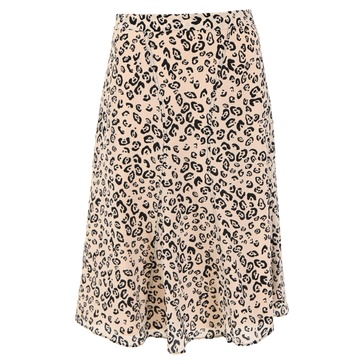 leopard print midi skirt in beige silk