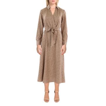 womens surplice long sleeve midi dress