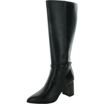 womens block heel faux leather knee-high boots