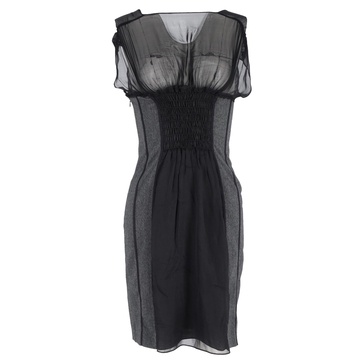 mesh smocked dress in black silk