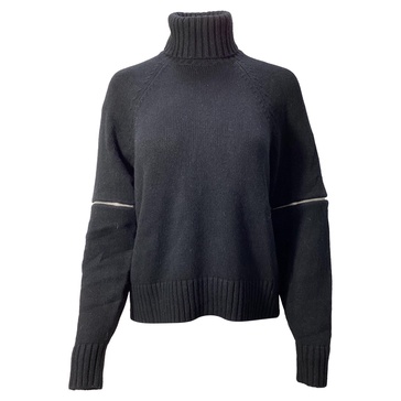 collection zip sleeve t-neck sweater in black cashmere