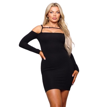 long sleeve cuff front strap mini dress