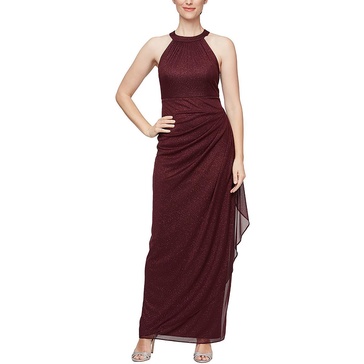 womens halter neck built in bra evening dress
