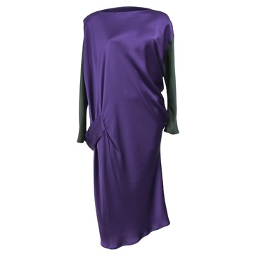 long sleeve midi dress in purple silk