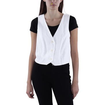 womens linen button-down cropped