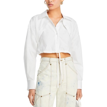 womens collared button down cropped